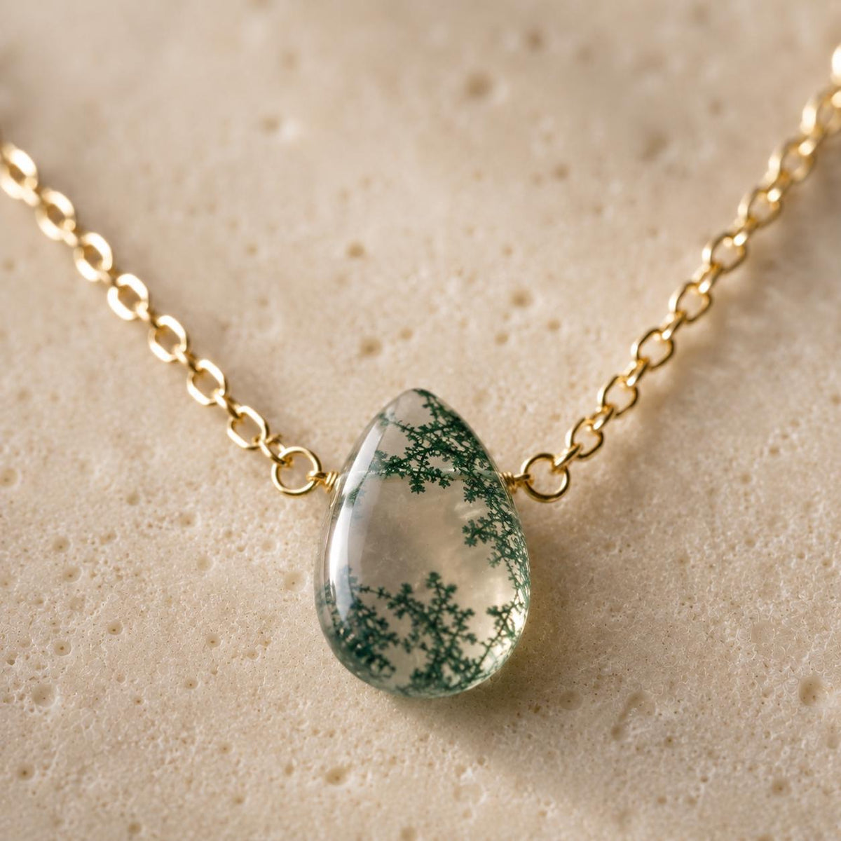 Moss Agate Necklace, Nature Inspired Jewelry, Dainty Green Gemstone Necklace, Minimalist Gift for Her