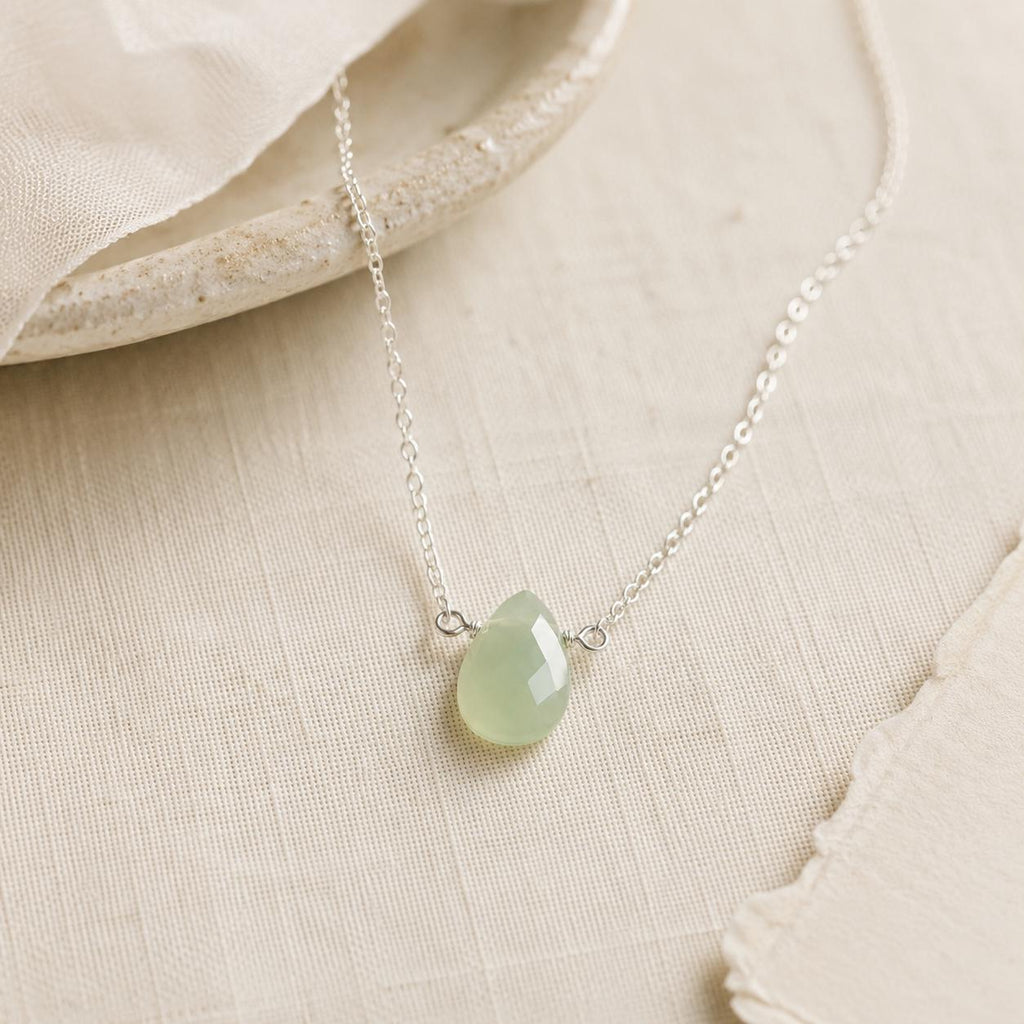 Celadon Jade Necklace, Natural Rose Cut Jade Pendant Necklace, Minimalist Dainty Green Jade Jewelry, Gift for Her