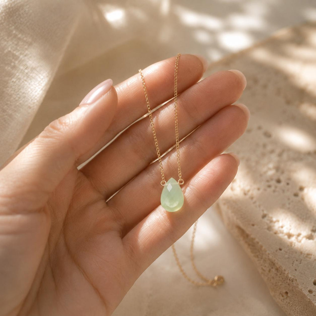 Celadon Jade Necklace, Natural Rose Cut Jade Pendant Necklace, Minimalist Dainty Green Jade Jewelry, Gift for Her