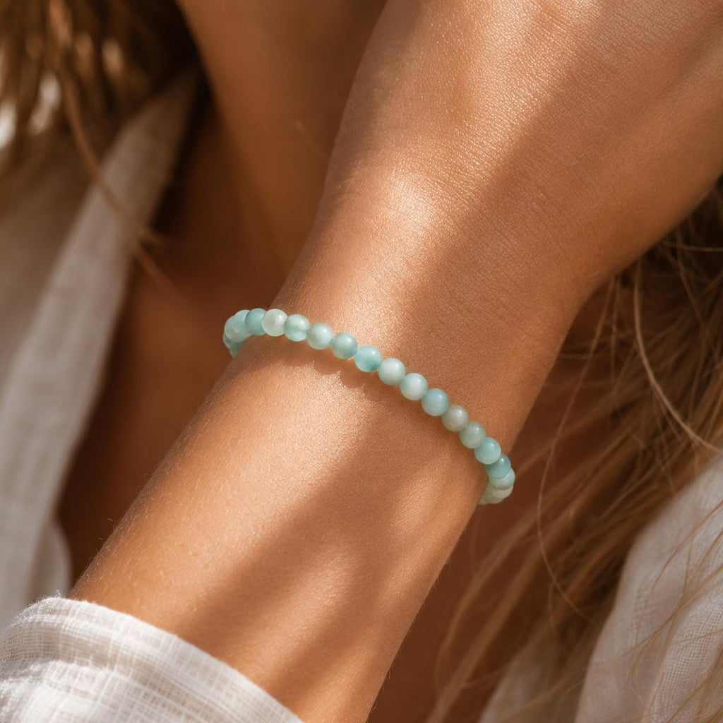 Natural Amazonite Bracelet, 4mm Genuine Gemstone Bracelet, Minimalist Gold Filled Bracelet, Gift for Her
