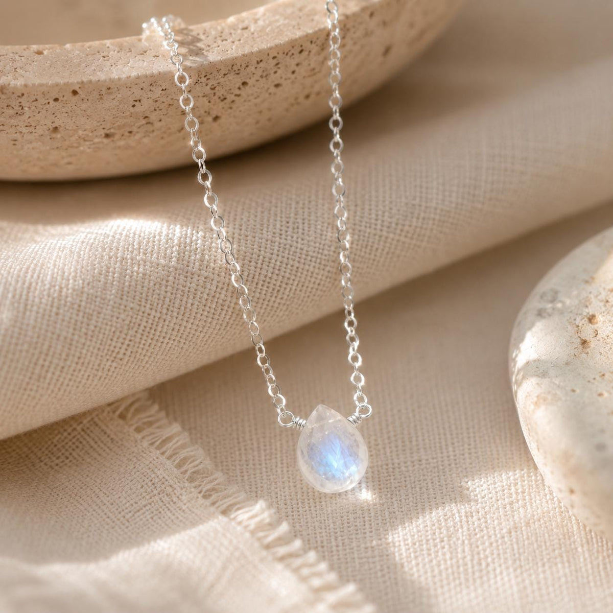 Moonstone Teardrop Necklace, June Birthstone Jewelry, Minimalist Necklace, Gift for Her