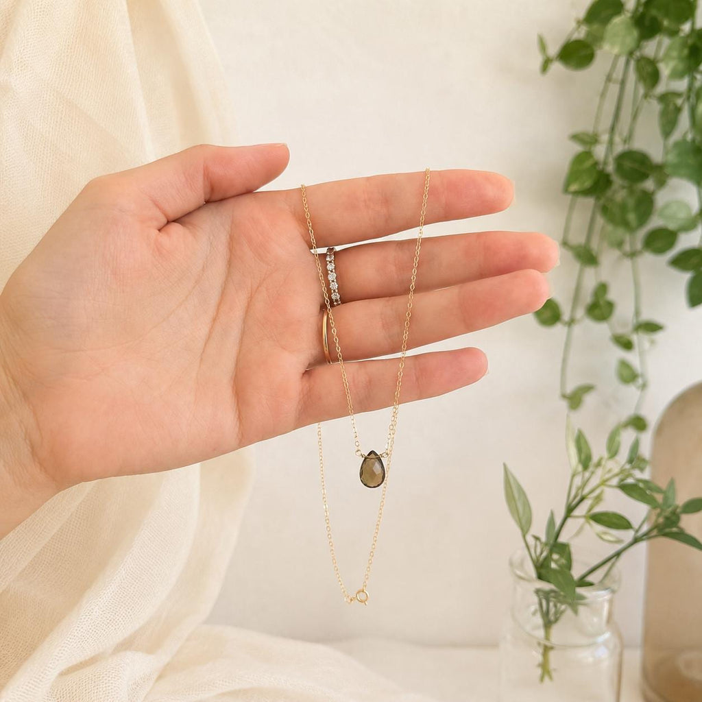 Smoky Quartz Necklace, Dainty Brown Gemstone Pendant Necklace, Grounding Crystal Jewelry