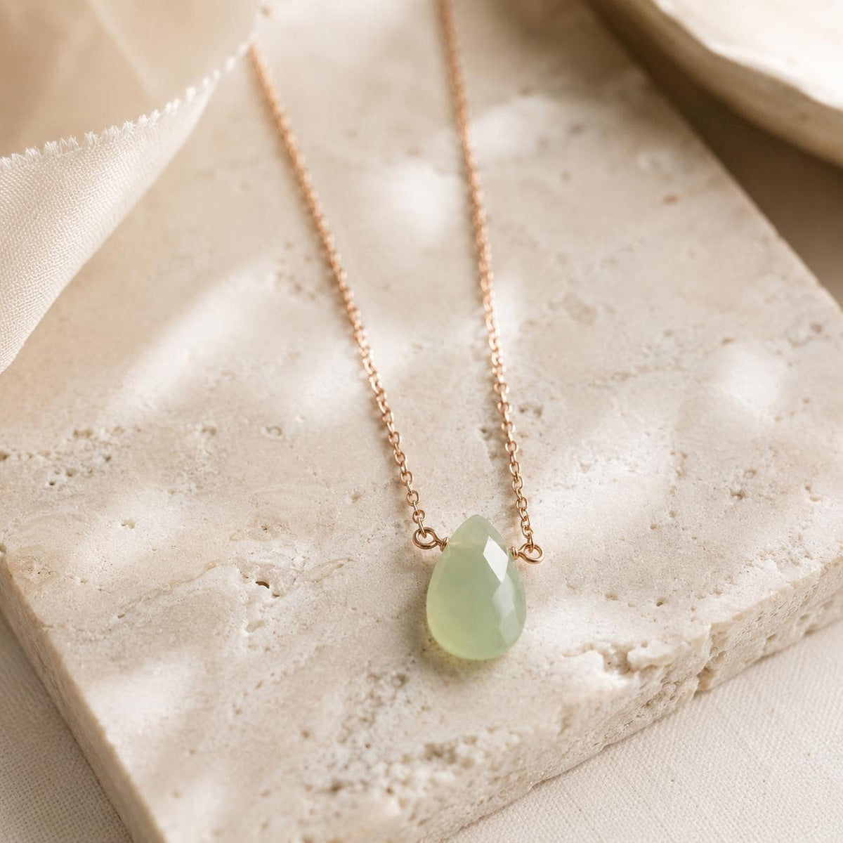 Celadon Jade Necklace, Natural Rose Cut Jade Pendant Necklace, Minimalist Dainty Green Jade Jewelry, Gift for Her