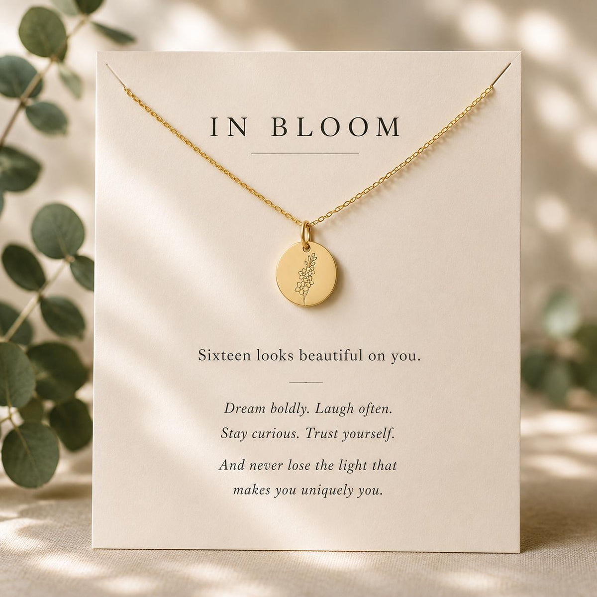 Sweet Sixteen Birth Flower Necklace, Personalized Gold Birth Flower Necklace, 16th Birthday Gift for Daughter, Granddaughter, Niece