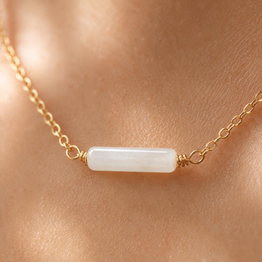 White Jade Bar Necklace | Minimalist Necklace | White Jade Jewelry | Dainty Gemstone | Everyday Necklace | Gift for Her