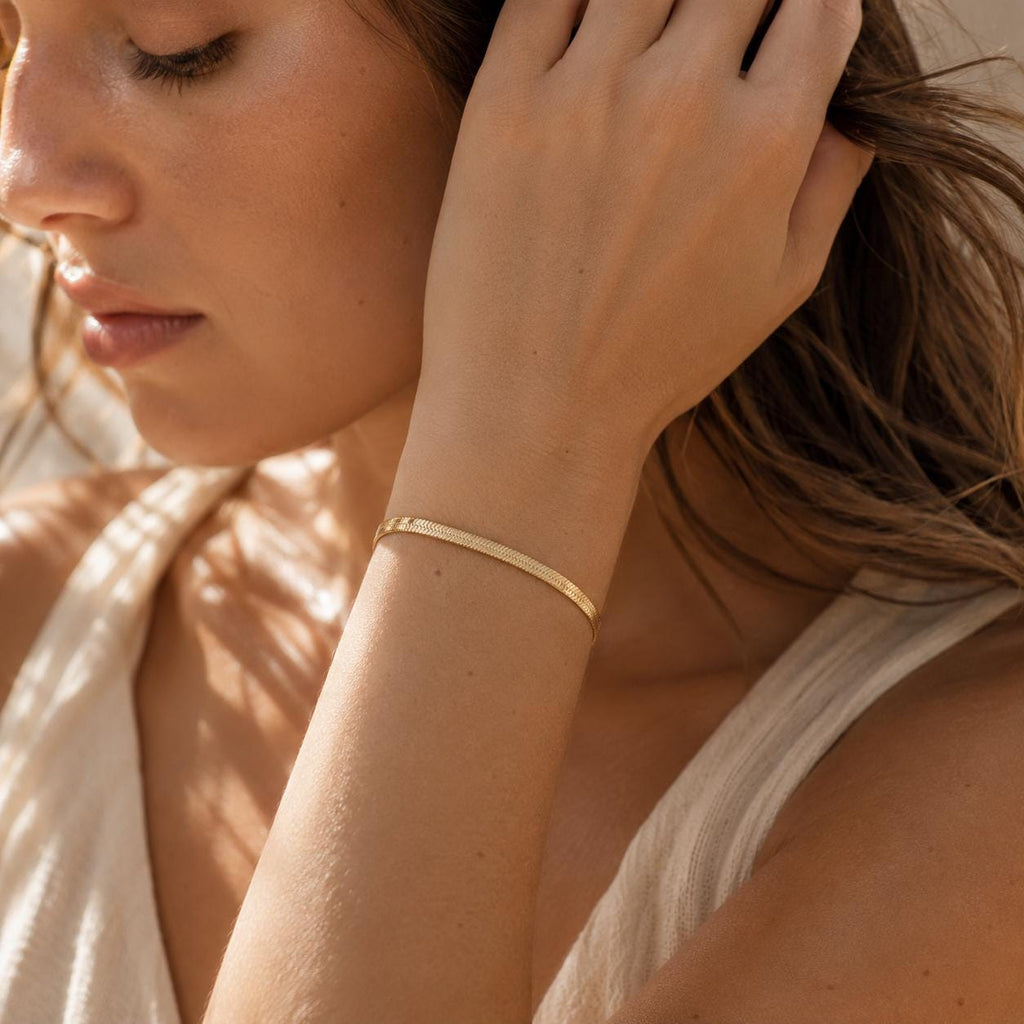 Herringbone Bracelet, Flat Snake Chain, Dainty Layering Jewelry