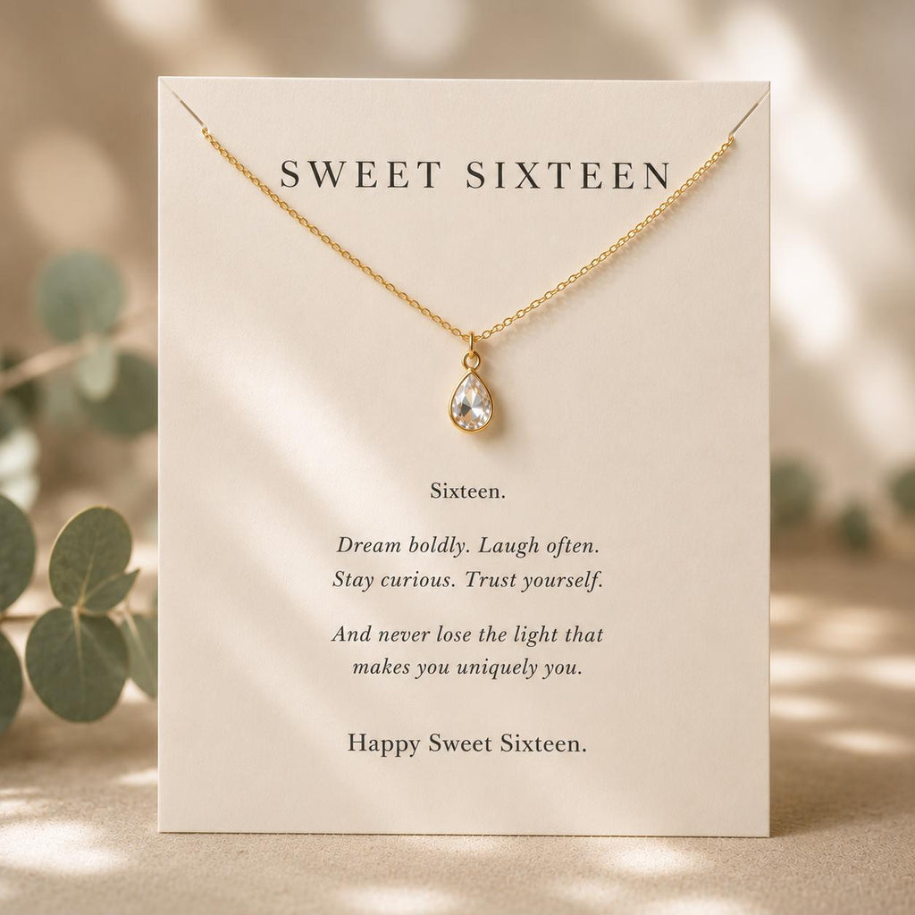 Sweet Sixteen Birthstone Necklace | Personalized 16th Birthday Gift | Gold Birthstone Necklace for Daughter, Granddaughter or Niece