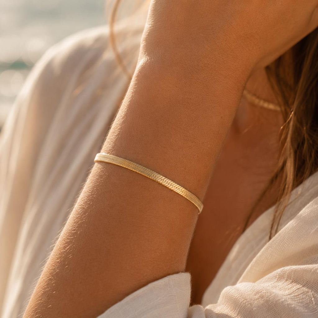 Herringbone Bracelet, Flat Snake Chain, Dainty Layering Jewelry