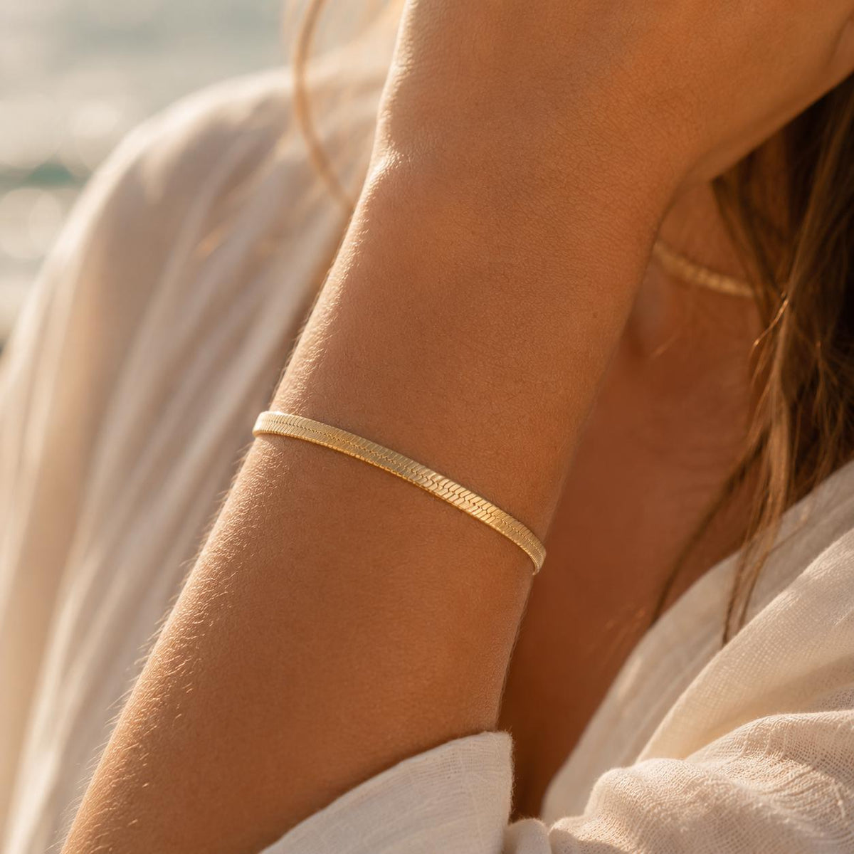 Herringbone Bracelet, Flat Snake Chain, Dainty Layering Jewelry