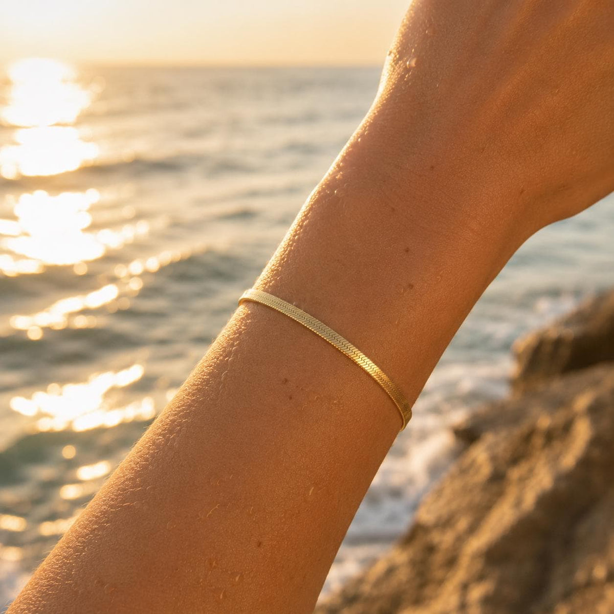 Herringbone Bracelet, Flat Snake Chain, Dainty Layering Jewelry