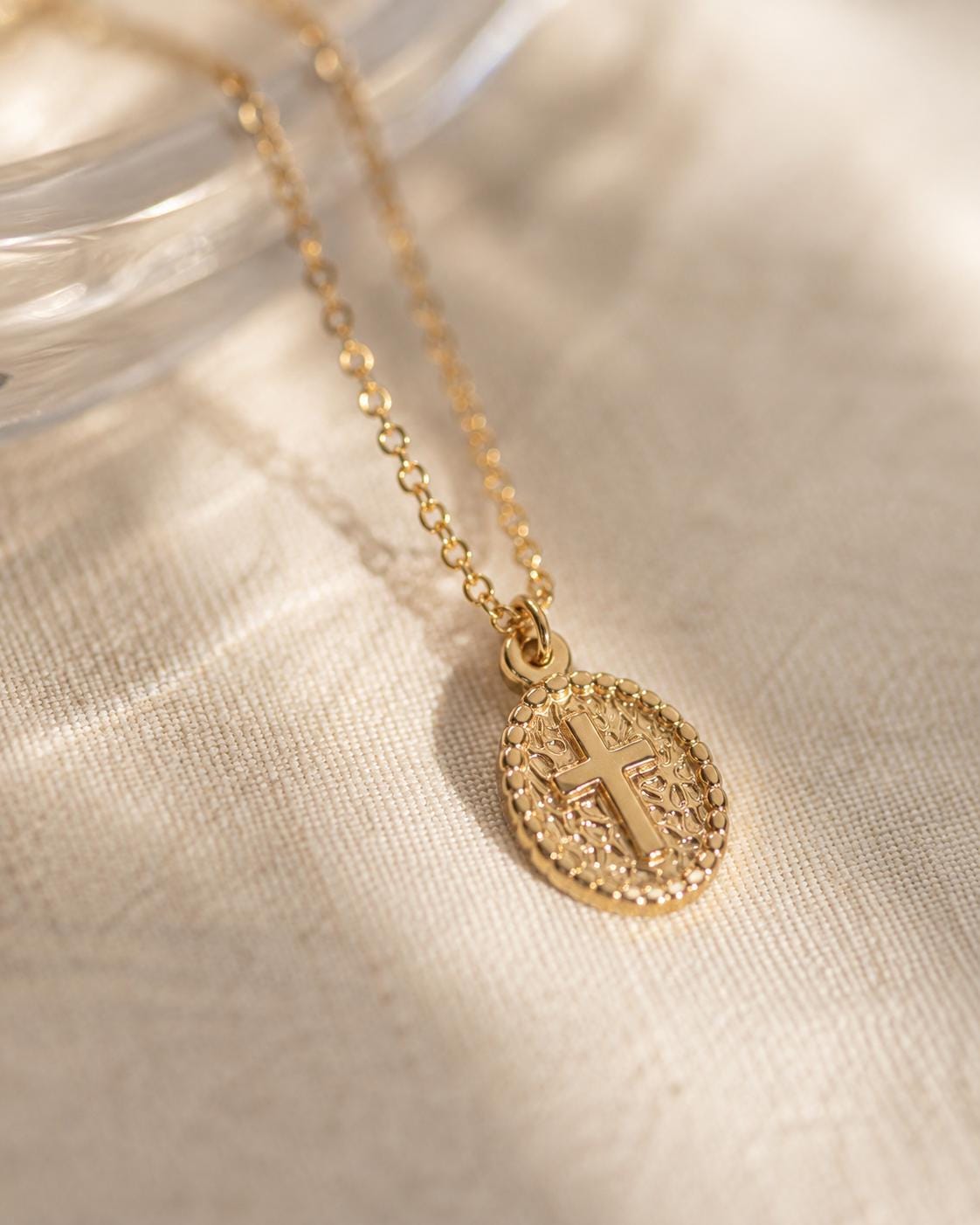Textured Cross Necklace, Dainty Cross Pendant Necklace, Christian Jewelry, Faith Necklace, Religious Gift for Her, Confirmation Gift