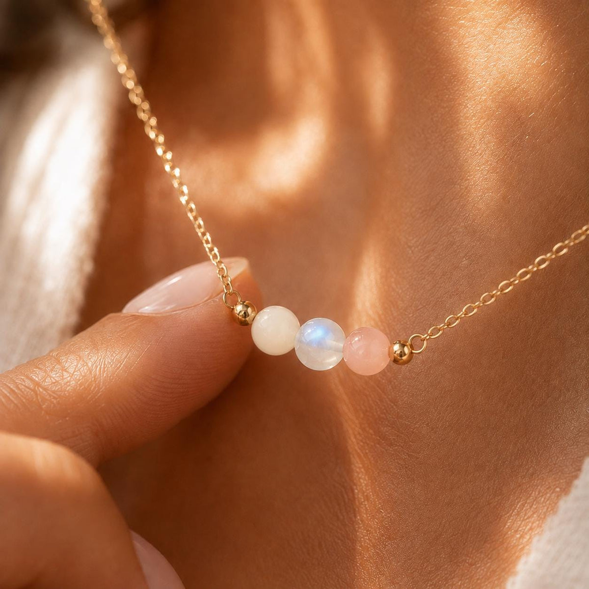 Mama to Be Necklace, Pregnancy Gift for First Time Mom, Moonstone Rose Quartz White Jade Necklace, Expecting Mom Gift, Baby Shower Gift