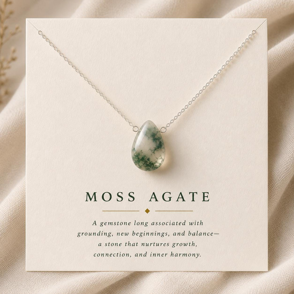 Moss Agate Necklace, Nature Inspired Jewelry, Dainty Green Gemstone Necklace, Minimalist Gift for Her