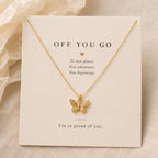 Off You Go Butterfly Necklace, Graduation Gift for Daughter, College Bound Gift from Mom, Gold Butterfly Charm Necklace, New Beginnings Gift