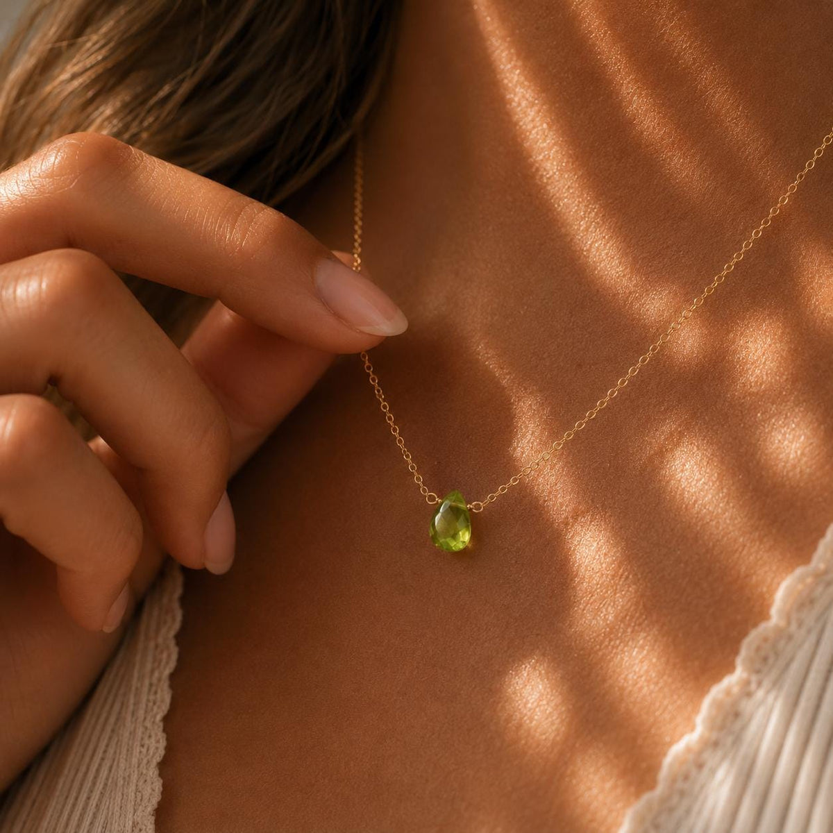 Genuine Peridot Teardrop Necklace, August Birthstone Jewelry, Minimalist Green Gemstone Necklace, Gift for Her