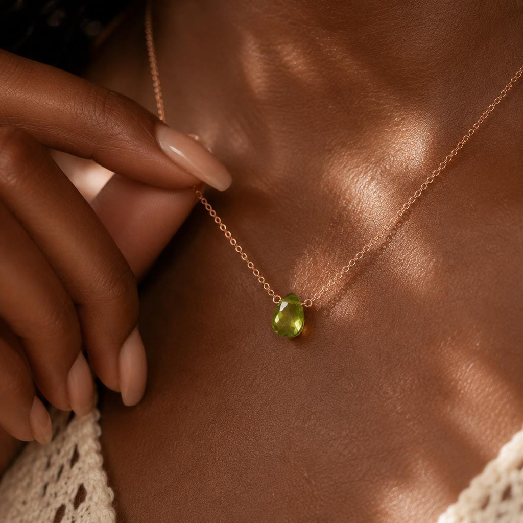 Genuine Peridot Teardrop Necklace, August Birthstone Jewelry, Minimalist Green Gemstone Necklace, Gift for Her
