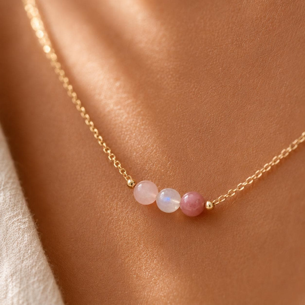 Fuck Cancer Necklace | Rose Quartz Moonstone Rhodonite | Cancer Support Gift for Her | Strength & Hope Jewelry