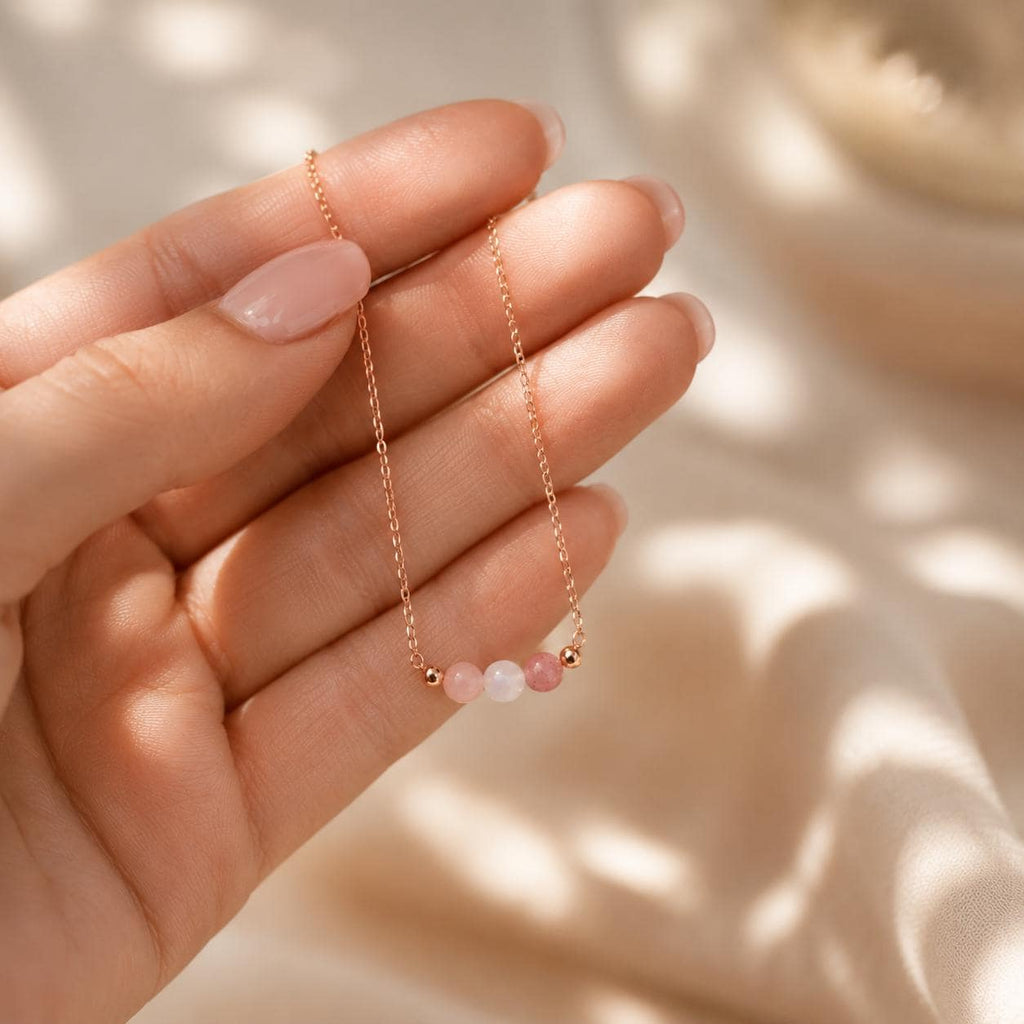 Fuck Cancer Necklace | Rose Quartz Moonstone Rhodonite | Cancer Support Gift for Her | Strength & Hope Jewelry