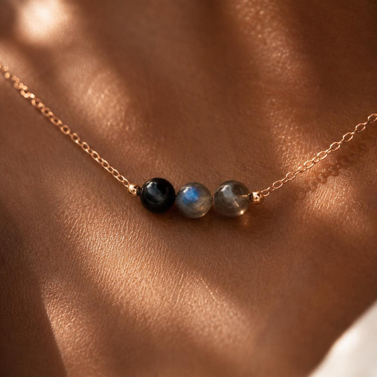 Protect Your Peace Necklace, Obsidian Labradorite Black Moonstone Necklace, Protection Jewelry, Grounding Gift for Her, Healing Necklace