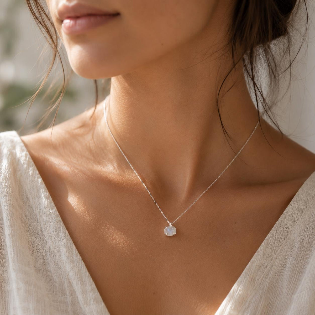 Raw Moonstone Necklace, Moonstone Pendant, Dainty Gemstone Necklace, New Beginnings Gift, Meaningful Gift for Her
