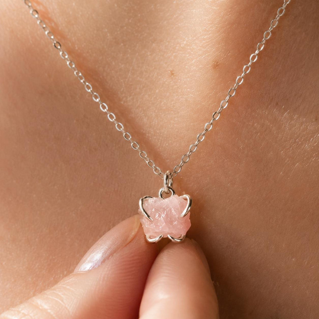 Raw Rose Quartz Necklace, Rose Quartz Pendant, Dainty Gemstone Necklace, Self Love Jewelry, Healing Gift for Her, Meaningful Necklace