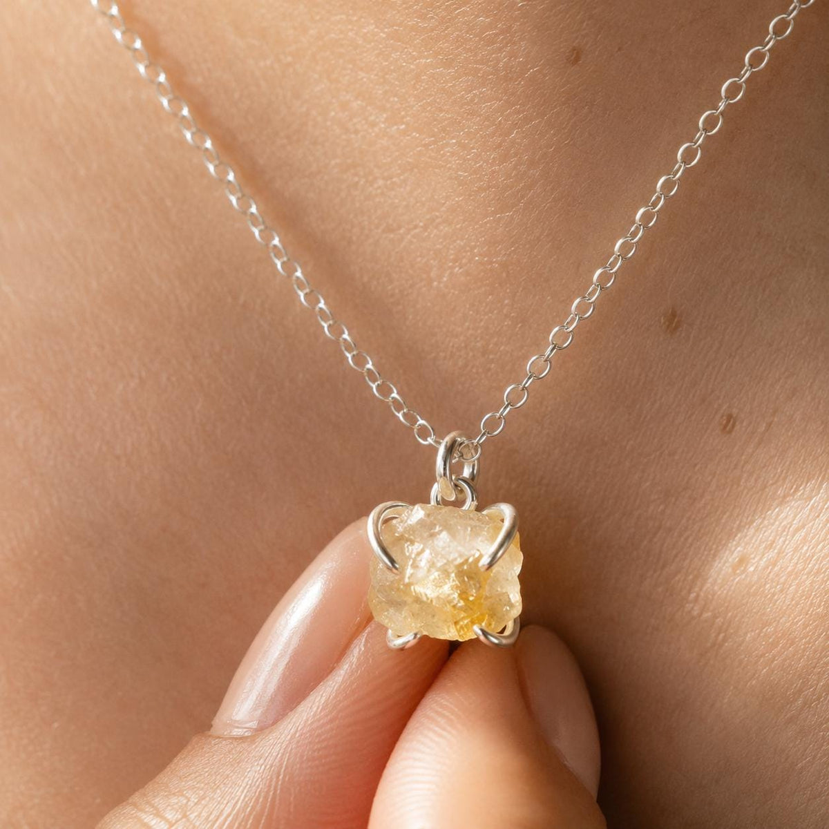 Raw Citrine Necklace, Citrine Pendant, November Birthstone Necklace, Dainty Gemstone Jewelry, Positive Energy Gift for Her