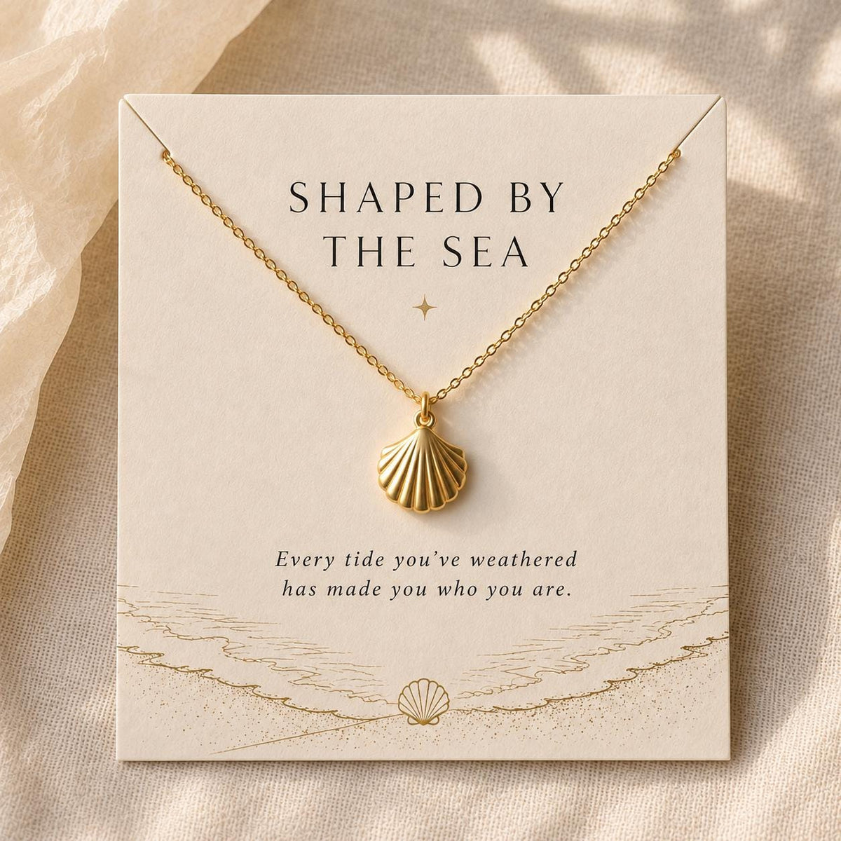 Seashell Necklace, Shaped by the Sea Necklace, Gold Shell Necklace, Encouragement Gift for Her, Coastal Jewelry, Meaningful Gift