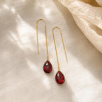 Garnet Threader Earrings | January Birthstone Earrings | Dainty Garnet Earrings | Sterling Silver Threader Earrings | Long Chain Earrings