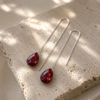 Garnet Threader Earrings | January Birthstone Earrings | Dainty Garnet Earrings | Sterling Silver Threader Earrings | Long Chain Earrings