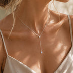 Moonstone Pearl Lariat Necklace | Handmade Bridal Y Necklace | Dainty Wedding Drop Necklace | Bridesmaid Jewelry | Something Blue Gift