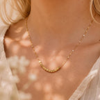 Gold Beaded Bar Necklace, Dainty Minimalist Gold Necklace, Delicate Everyday Jewelry, Tiny Gold Bead Necklace, Layering Necklace