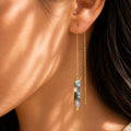 Moss Agate Threader Earrings | Green Gemstone Drop Earrings | Gold Dangle Earrings | May Birthstone Jewelry | Minimalist Moss Agate Earrings