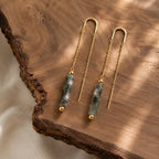 Moss Agate Threader Earrings | Green Gemstone Drop Earrings | Gold Dangle Earrings | May Birthstone Jewelry | Minimalist Moss Agate Earrings