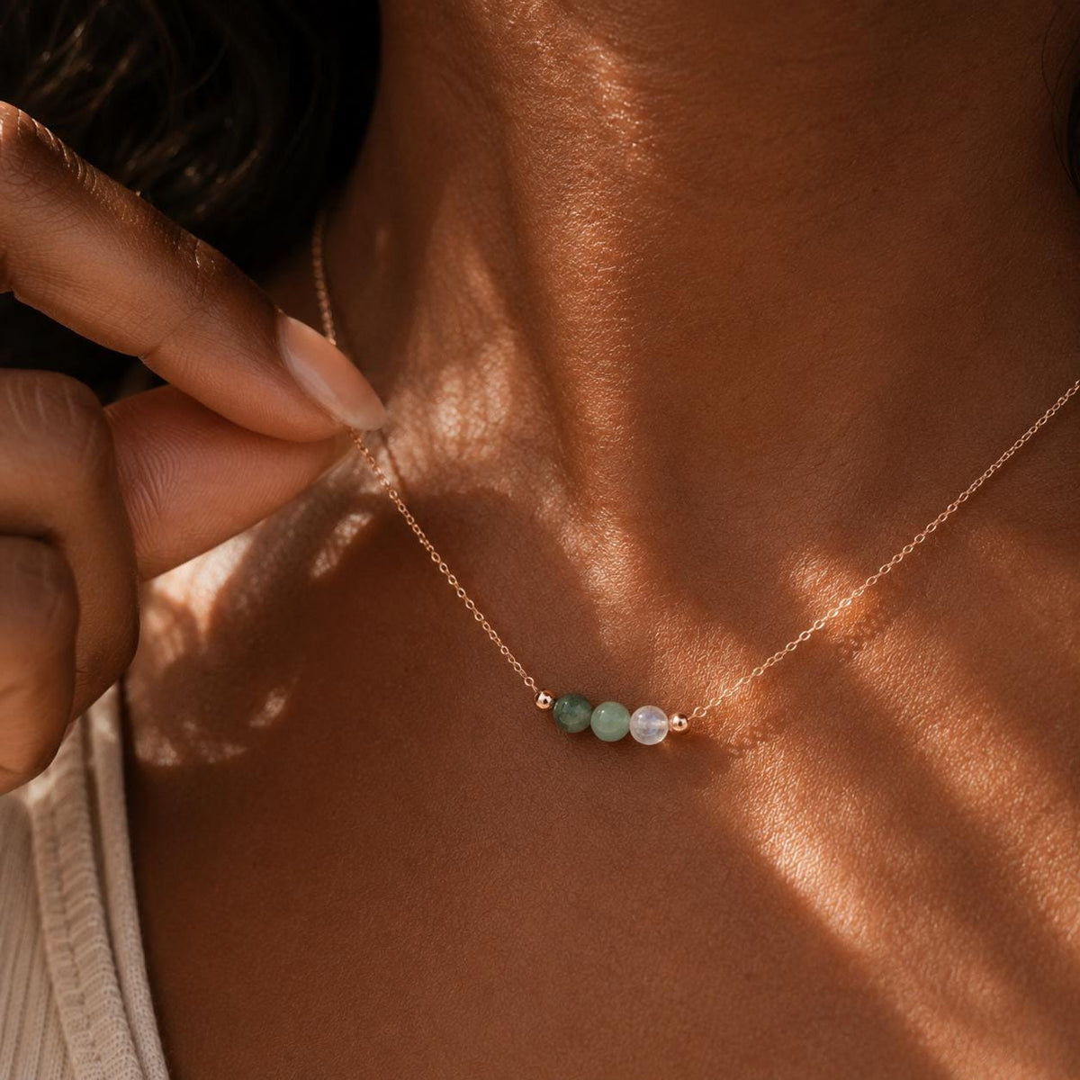 Good Things Are Coming Necklace | Moss Agate Jade Moonstone | New Beginnings Gift | Meaningful Gemstone Necklace for Her