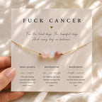 Fuck Cancer Necklace | Rose Quartz Moonstone Rhodonite | Cancer Support Gift for Her | Strength & Hope Jewelry