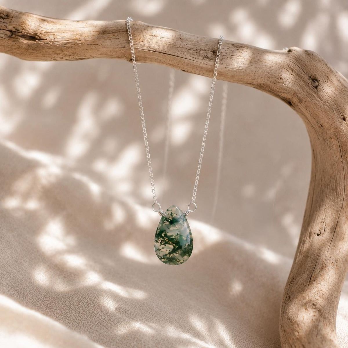 Moss Agate Necklace, Nature Inspired Jewelry, Dainty Green Gemstone Necklace, Minimalist Gift for Her