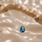 London Blue Topaz Gemstone Necklace, Minimalist Teardrop Pendant, December Birthstone Jewelry, Dainty Everyday Necklace