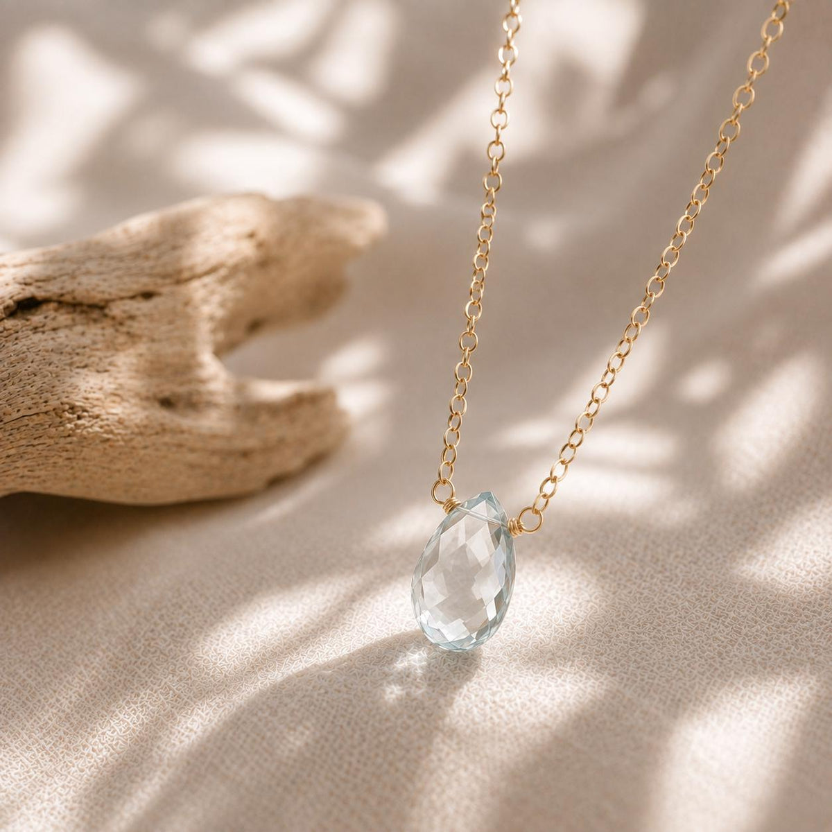 Aquamarine Teardrop Necklace, March Birthstone Jewelry, Minimalist Blue Gemstone Necklace, Gift for Her
