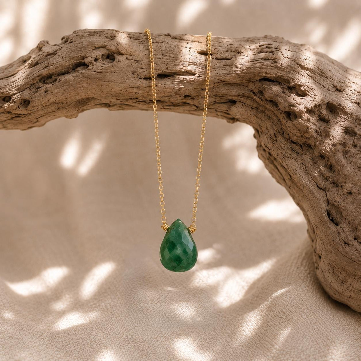 Genuine Emerald Teardrop Necklace, May Birthstone Jewelry, Minimalist Green Gemstone Necklace, Gift for Her