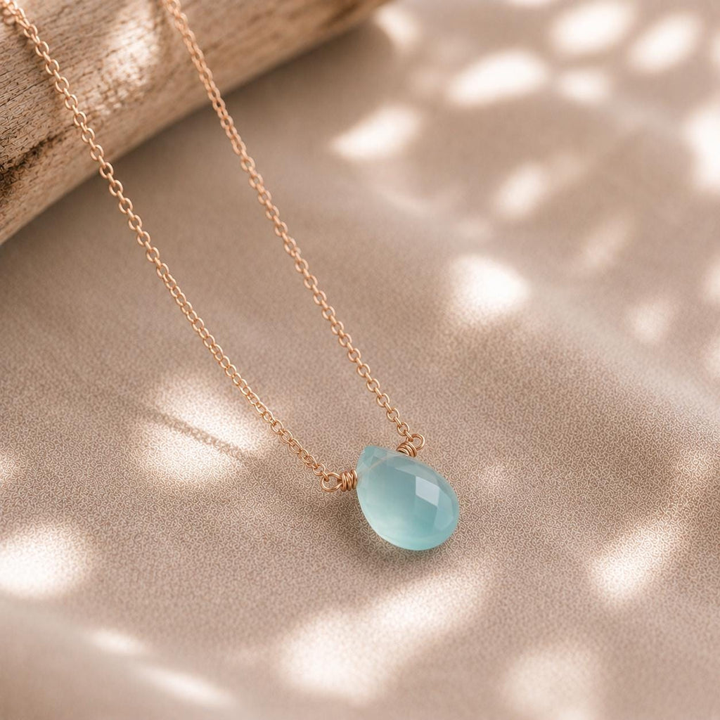 Something Blue Necklace for Bride, Chalcedony Wedding Necklace, Minimalist Bridal Jewelry, Gold Filled Something Blue Gift