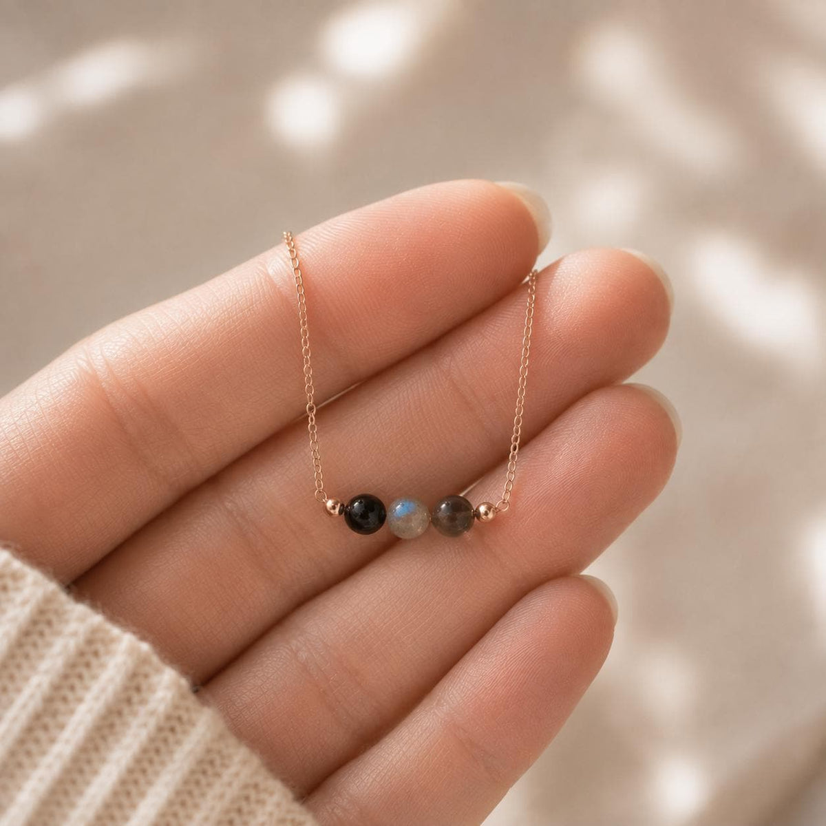 Protect Your Peace Necklace, Obsidian Labradorite Black Moonstone Necklace, Protection Jewelry, Grounding Gift for Her, Healing Necklace
