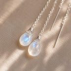 Moonstone Threader Earrings, Something Blue Bridal Earrings, June Birthstone Jewelry, Gold Bridal Threaders, Minimalist Wedding Earrings