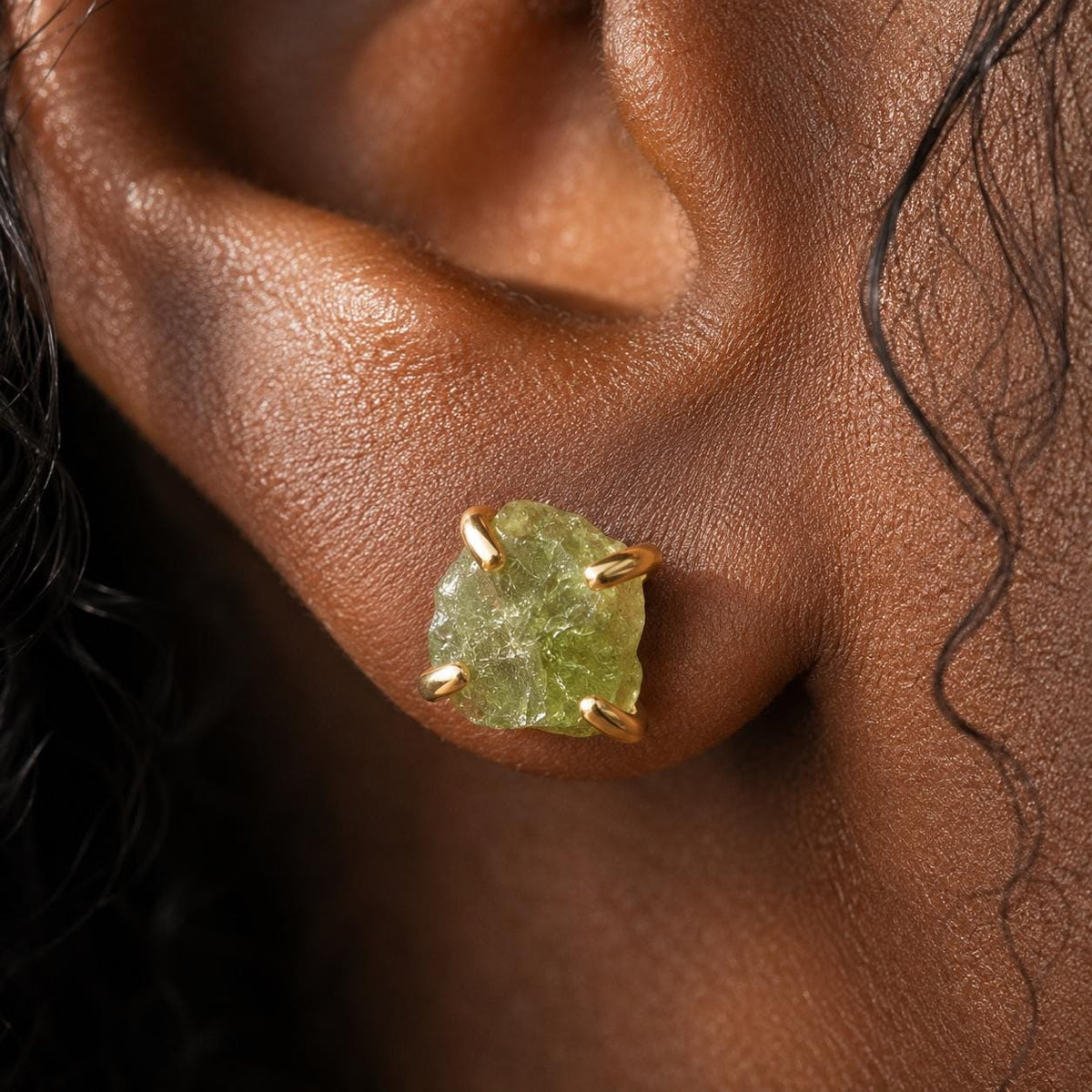 Raw Peridot Stud Earrings | August Birthstone Earrings | Natural Gemstone Studs | Rough Peridot Earrings | Gold Green Stone Earrings