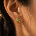 Raw Peridot Stud Earrings | August Birthstone Earrings | Natural Gemstone Studs | Rough Peridot Earrings | Gold Green Stone Earrings