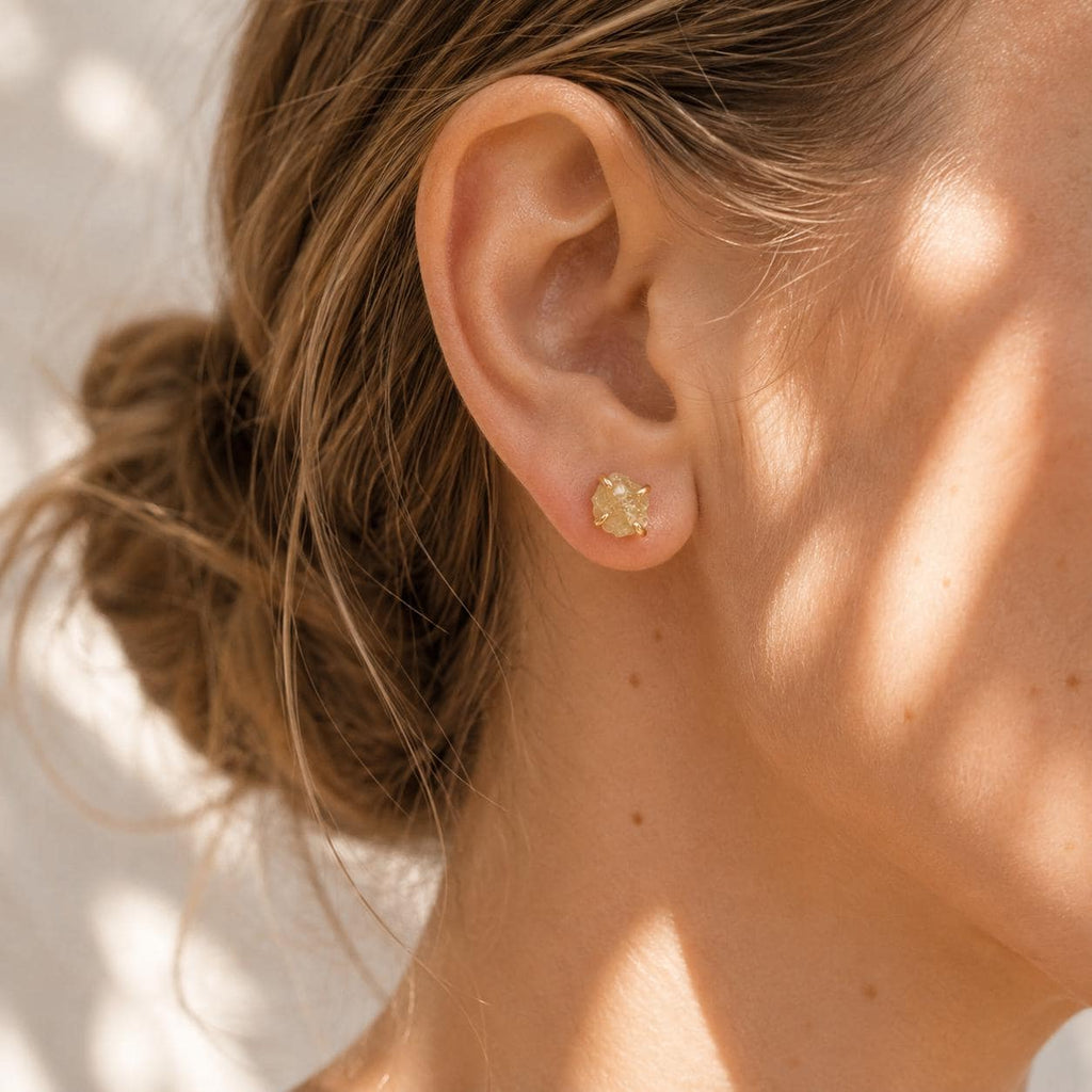 Raw Citrine Stud Earrings | Natural Gemstone, Organic Texture (November Birthstone) 7-10mm