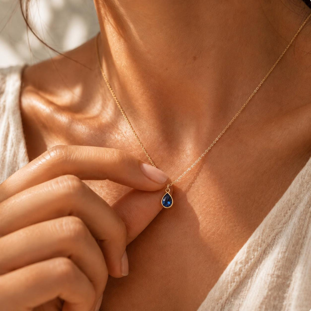 Sapphire Teardrop Necklace | Dainty September Birthstone | Minimalist Blue Gemstone Jewelry