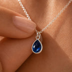 Sapphire Teardrop Necklace | Dainty September Birthstone | Minimalist Blue Gemstone Jewelry