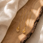 Raw Citrine Threader Earrings | Natural Citrine Earrings | Gold or Silver Gemstone Earrings | November Birthstone | Dainty Crystal Earrings
