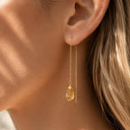 Raw Citrine Threader Earrings | Natural Citrine Earrings | Gold or Silver Gemstone Earrings | November Birthstone | Dainty Crystal Earrings