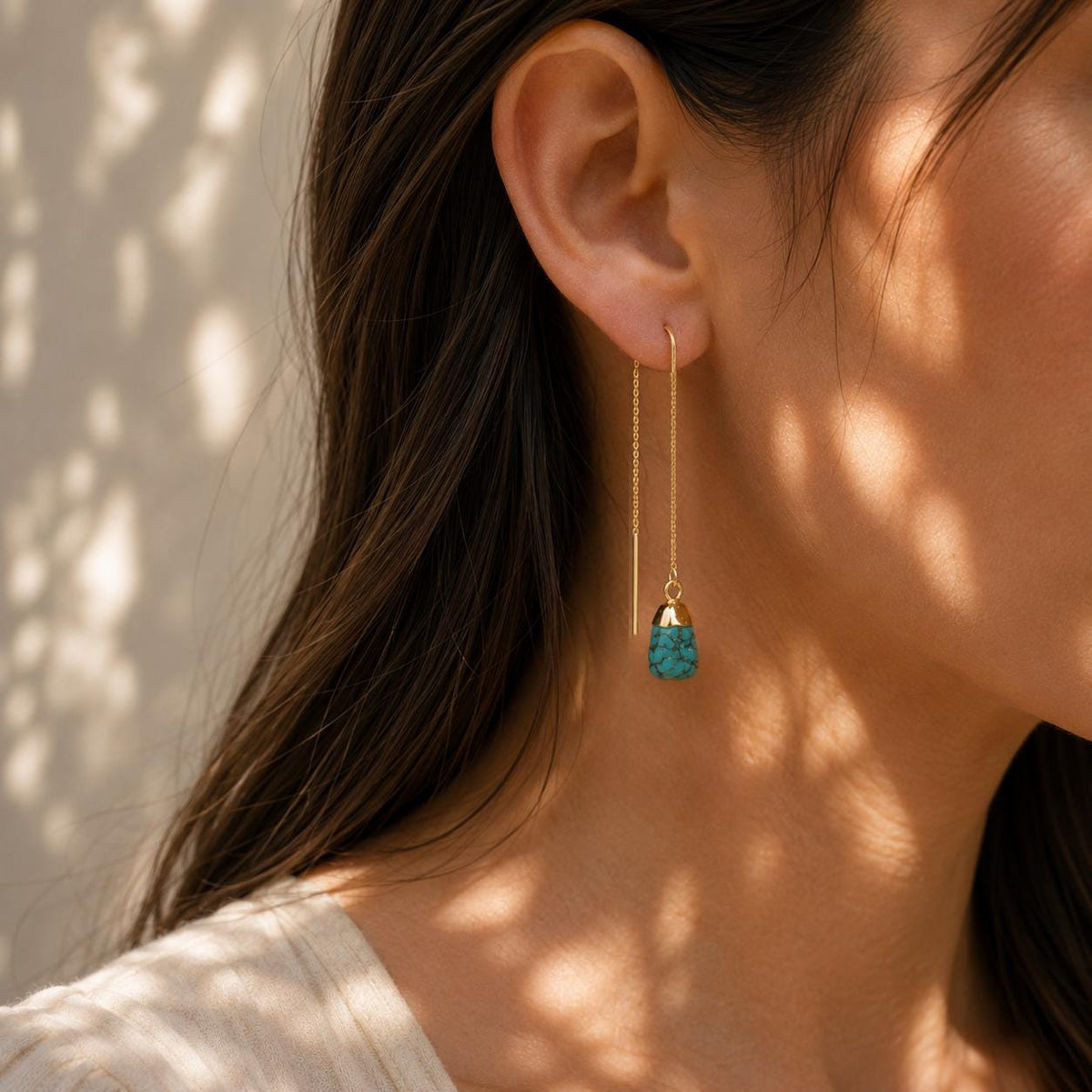 Natural Turquoise Threader Earrings | Gold or Silver Gemstone Threaders | December Birthstone Jewelry | Dainty Dangle Earrings